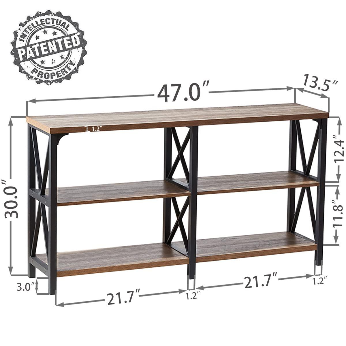 IBF Rustic Console Table, Industrial Wood and Metal Sofa Table, Hallway Entry Table for Home Living Room, Long Horizontal Bookshelf Entryway Table with Retro Vintage Storage Shelf, Rustic Oak, 47 Inch