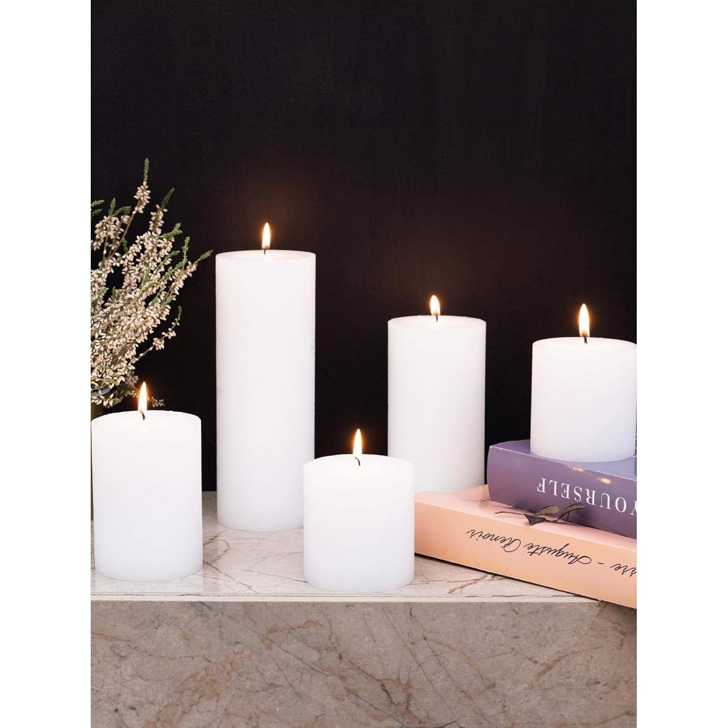 CANDWAX 3x6 Pillar Candles Set of 3 - Decorative Rustic Candles Unscented and Valentines Candles - Ideal as Wedding Candles or Large Candles for Home Interior - White Candles