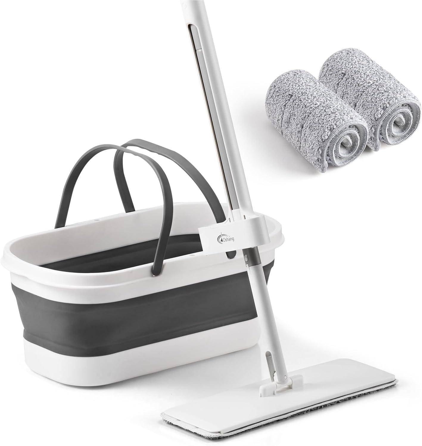 Gray and White Foldable Flat Mop with Microfiber Pads