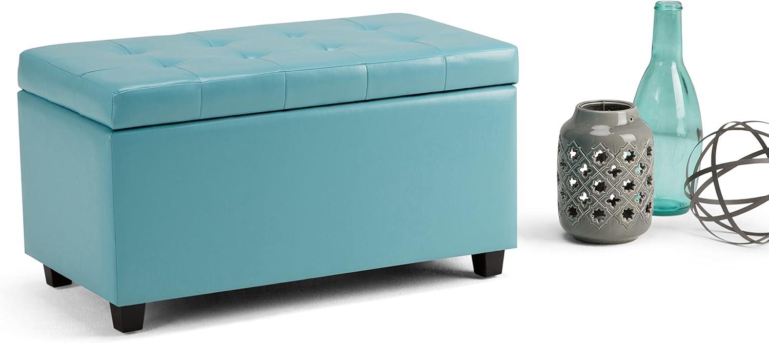 Cosmopolitan 34 inch Wide Rectangle Storage Ottoman in Soft Blue Faux Leather