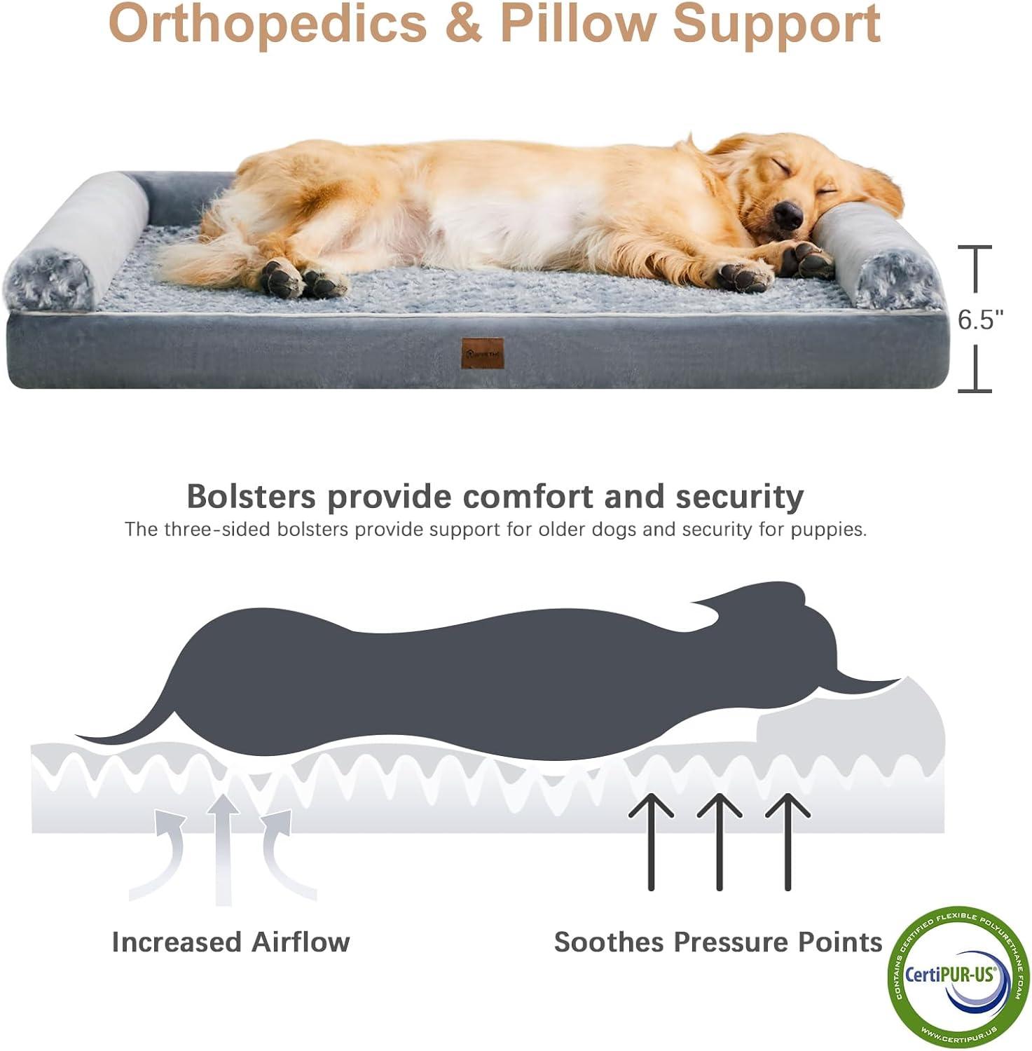 Large Gray Orthopedic Waterproof Dog Bed with Removable Cover