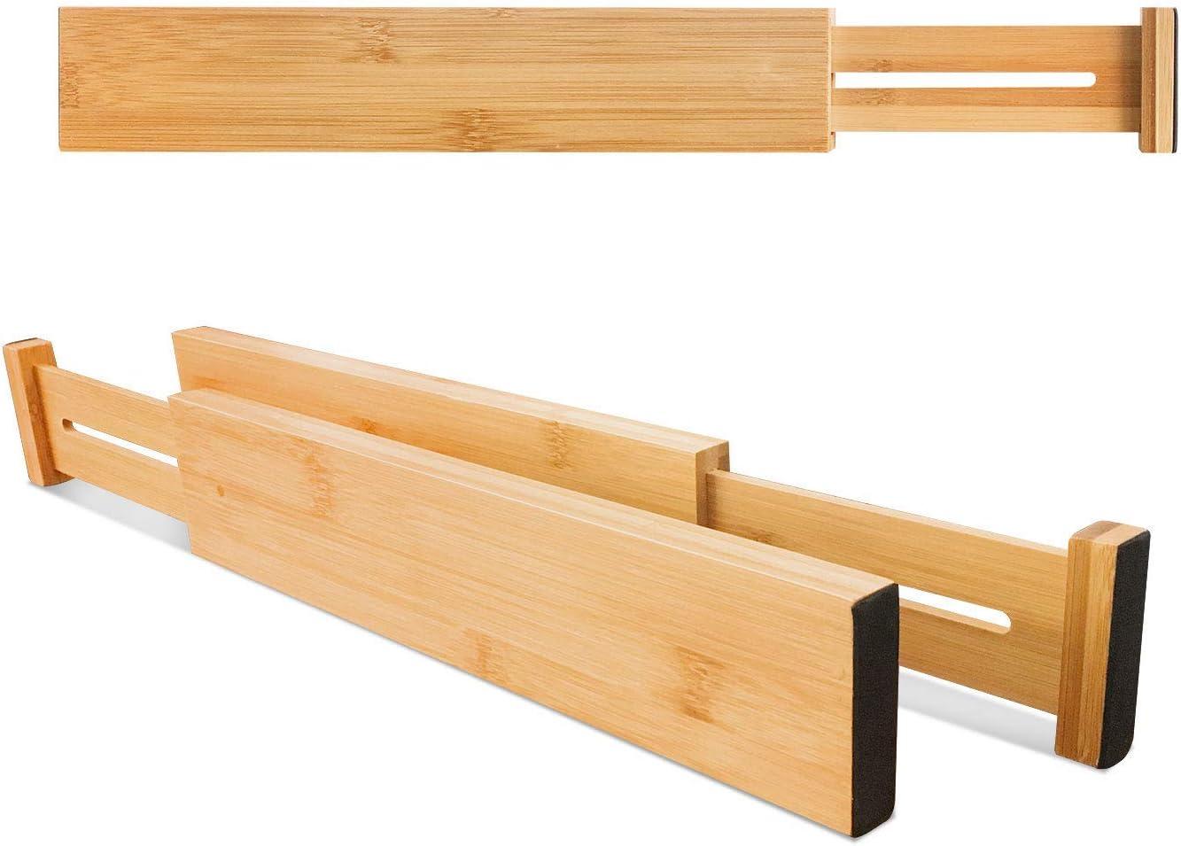 VaeFae 6-Pack Bamboo Drawer Dividers (Fits 15"-18" Drawer Inner Dimensions), Adjustable Expandable Organizer, Multi-Functional for Kitchen, Bedroom, Office & Bathroom
