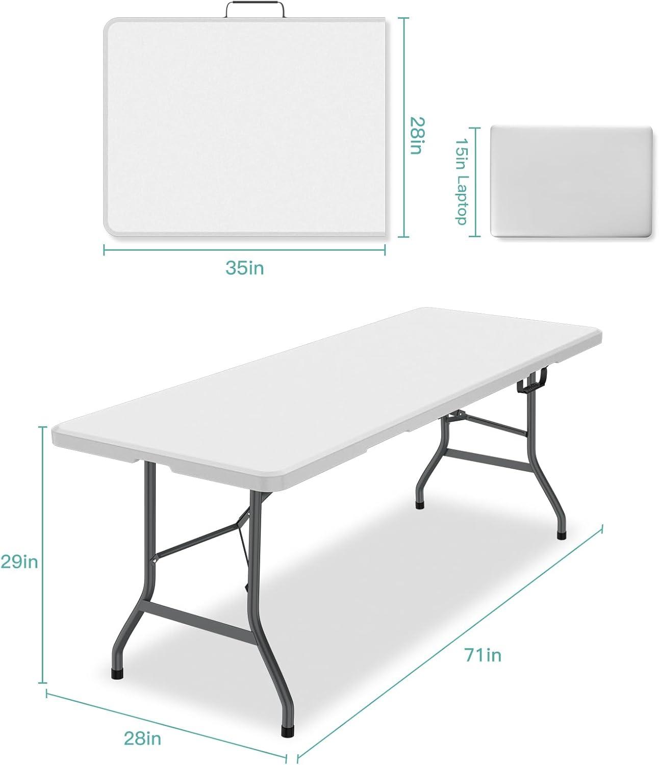 Leumius 6 Foot Folding Table,Fold-in-Half Plastic Table,Indoor Outdoor Picnic Party Dining Camp Tables,White