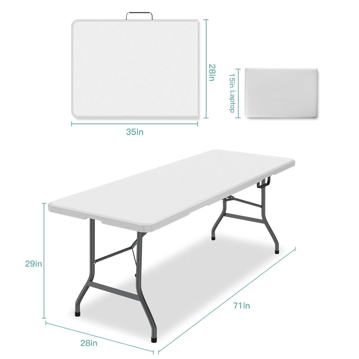 Leumius 6 Foot Folding Table,Fold-in-Half Plastic Table,Indoor Outdoor Picnic Party Dining Camp Tables,White