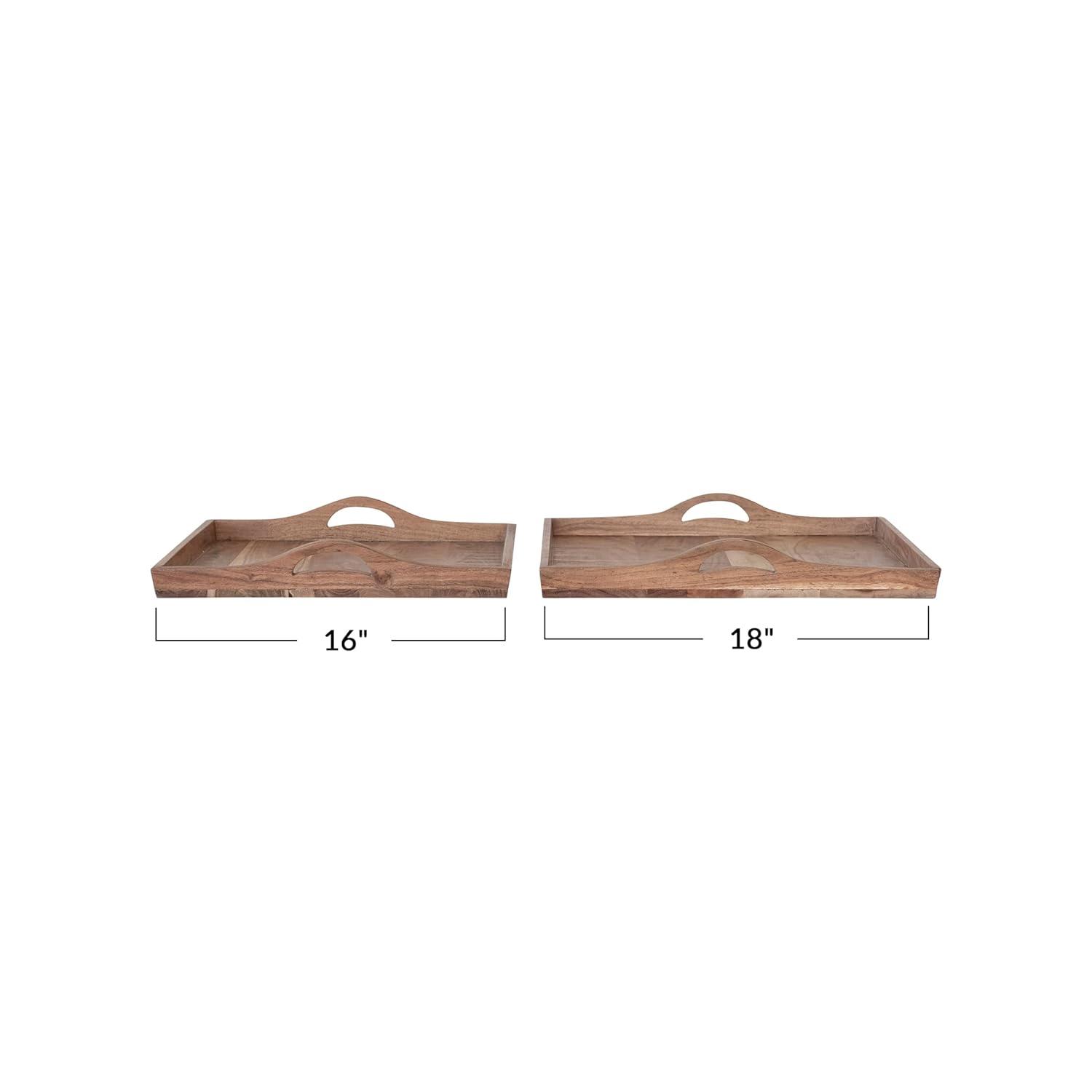 Creative Co-Op Square Acacia Wood Trays with Handles, Natural, Set of 2