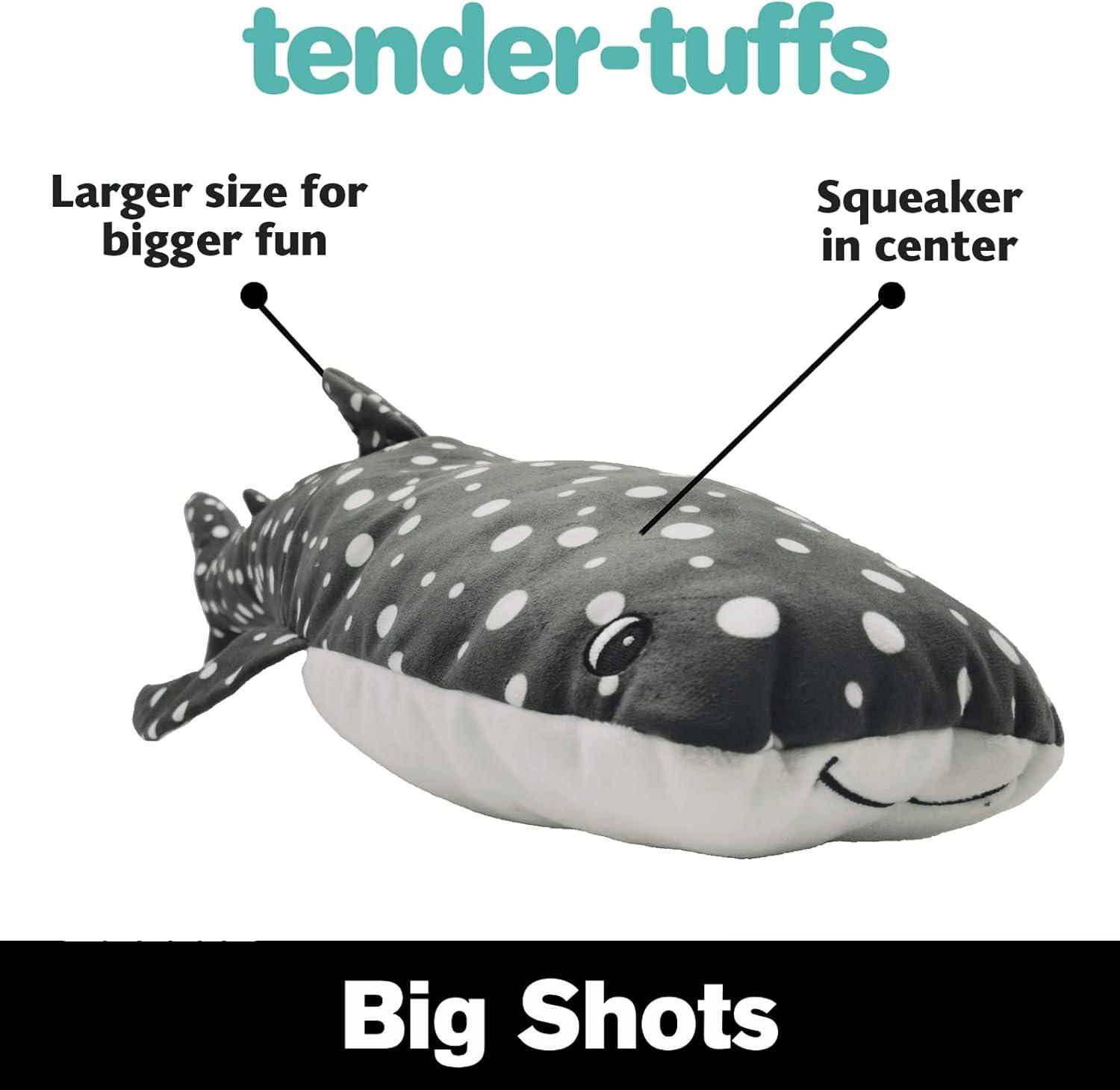 Snuggle Puppy Tender-Tuffs Big Shots - Bubba Whale Shark Large Stuffed Plush Toy with Puncture Resistant Squeaker for Medium and Big Dogs