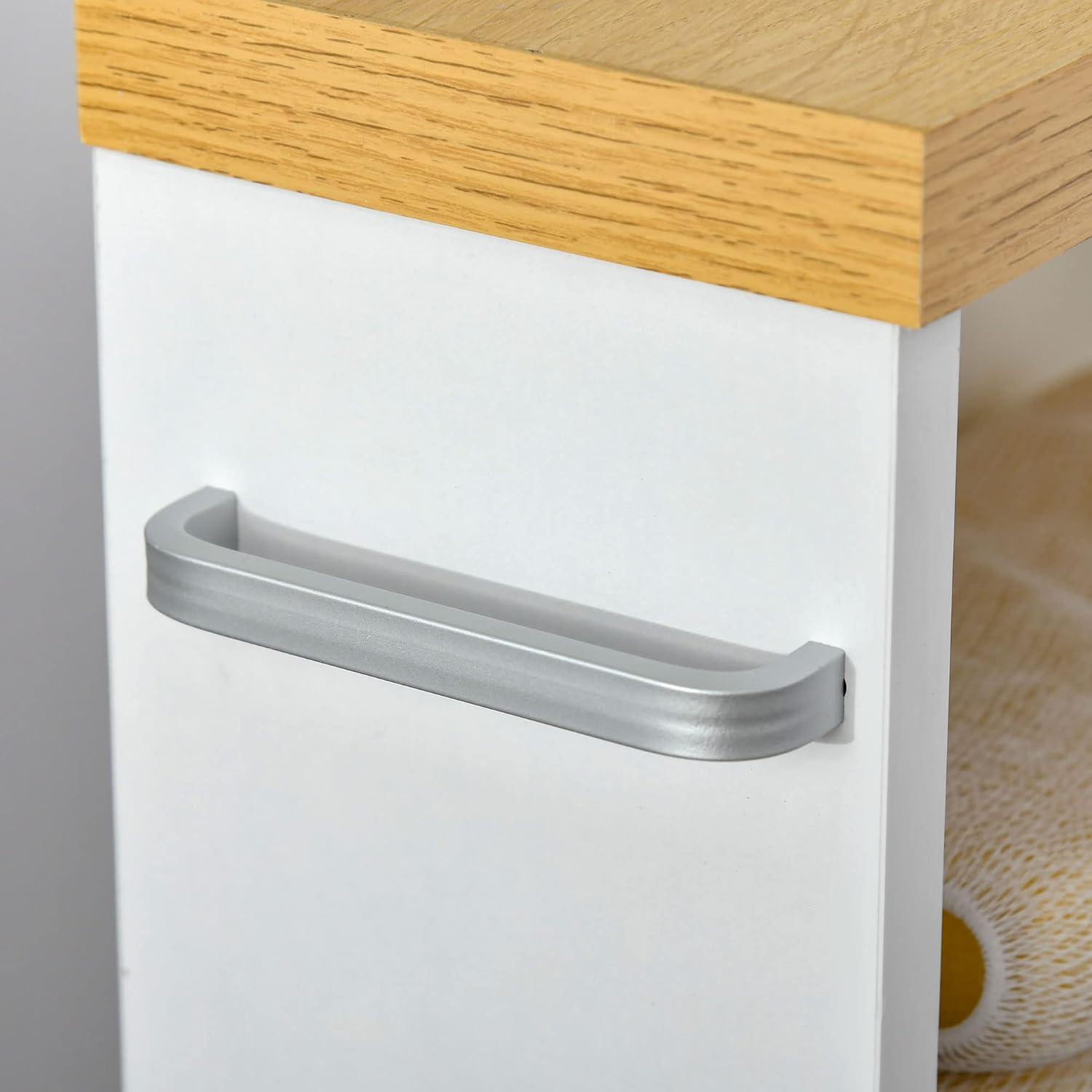 kleankin Slim Bathroom Cabinet with Castor Wheels Storage Organizer and Wood Shelves To Fit In Small Spaces, White