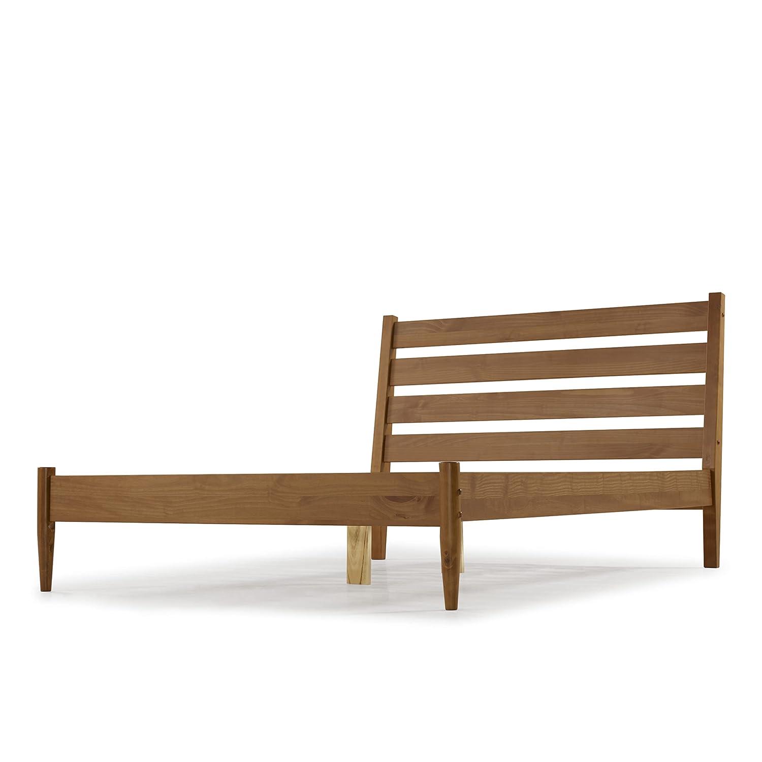 Camaflexi Mid Century Platform Bed Queen Size Solid Wood Bed Frame, Castanho 100% Solid Wood