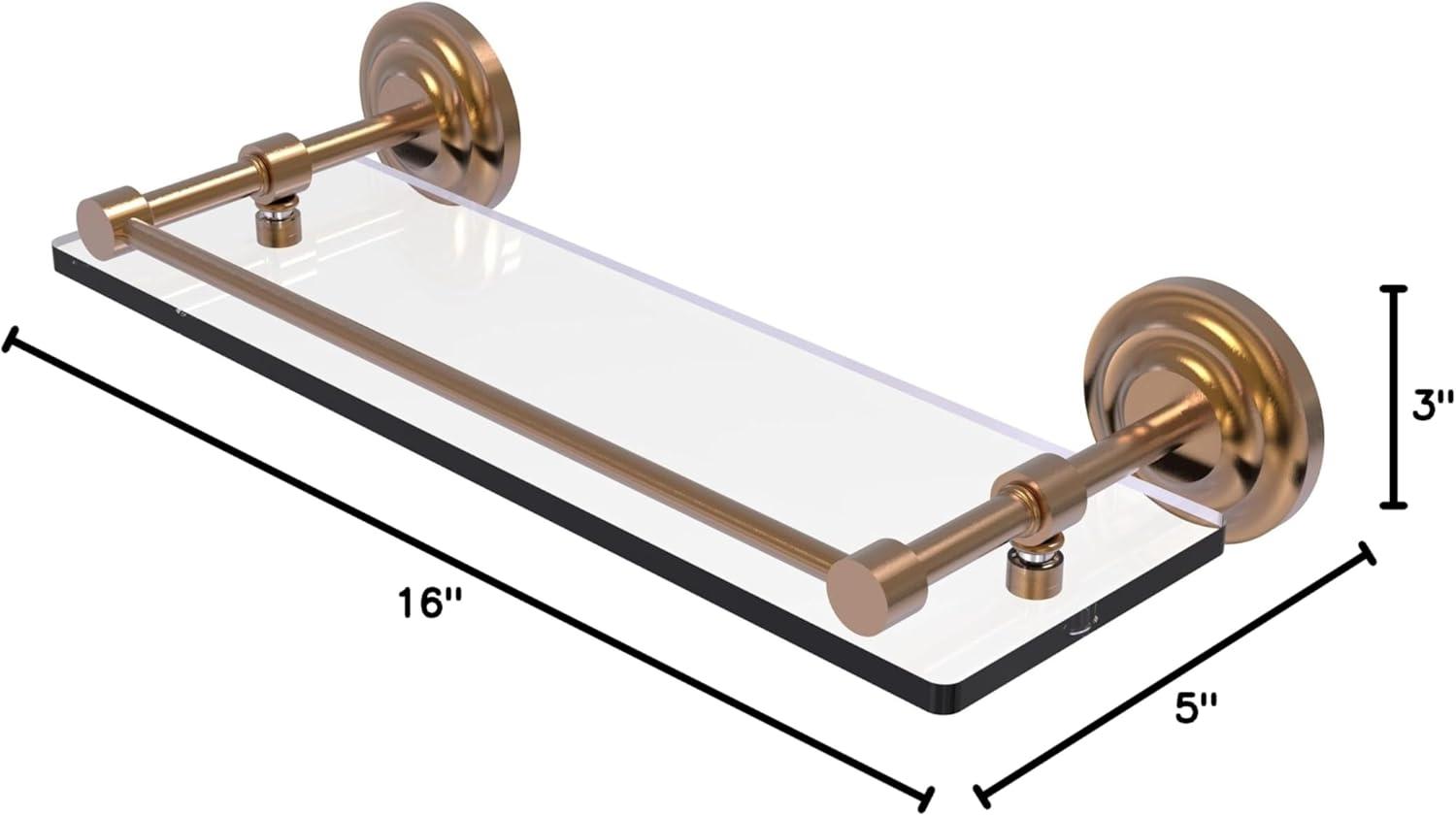 Allied Brass QN-1/16-GAL-BBR Qn 1 Gal Que New Inch Tempered Gallery Rail Glass Shelf, 16 Inch, Brushed Bronze