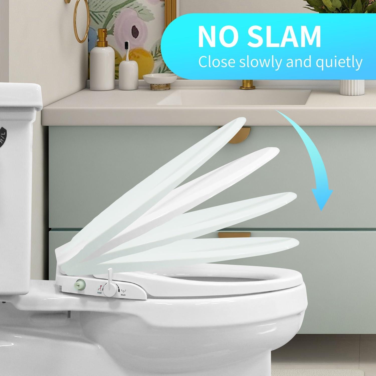 Slim White Non-Electric Plastic Bidet Seat for Elongated Toilets