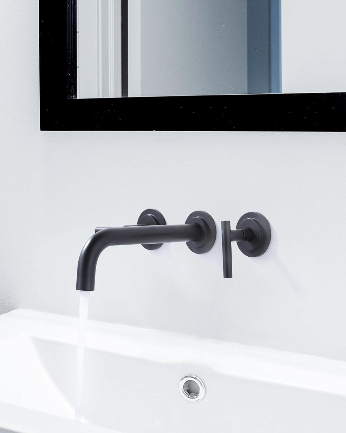 Matte Black Stainless Steel Wall-Mount Bathroom Faucet with Dual Handles