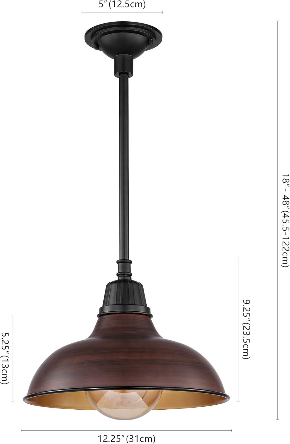 Jasper 12.25" 1-Light Farmhouse Industrial Indoor/Outdoor Iron LED Pendant, Wood Finish/Copper