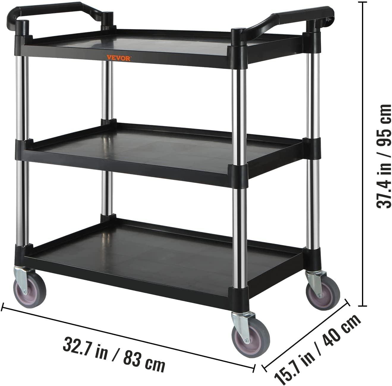 BENTISM Utility Service Cart with Wheels 3-Tier Food Service Cart 154lbs Capacity