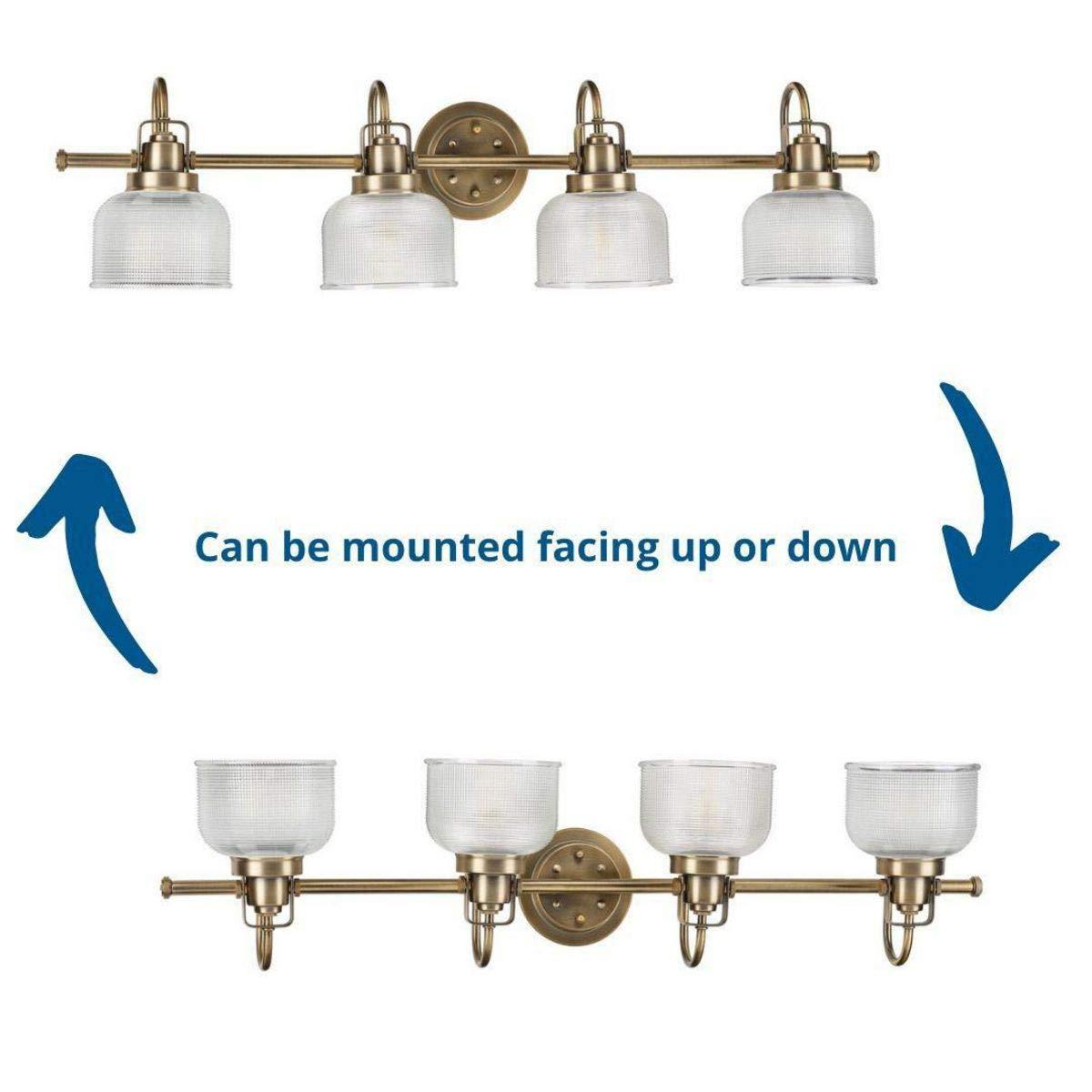Archie Collection Four-Light Vintage Brass Clear Double Prismatic Glass Coastal Bath Vanity Light