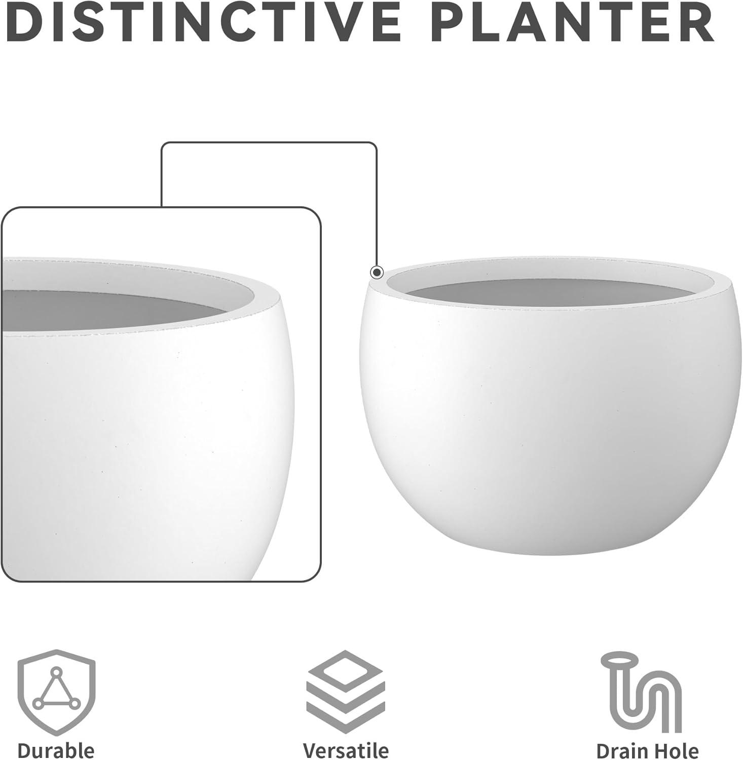 Pure White Round Concrete Planter Set with Drainage Holes