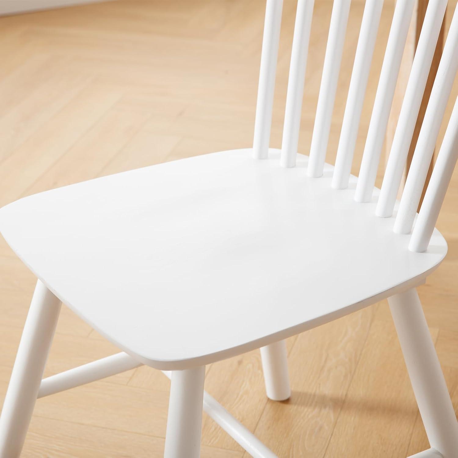 White Solid Wood Windsor Side Chair with Slat Back