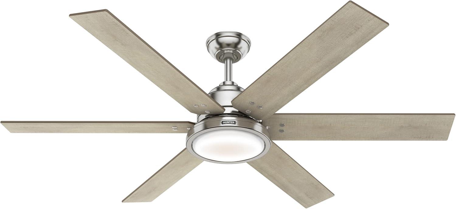 Hunter 60" Warrant Brushed Nickel Ceiling Fan with Light Kit and Wall Control