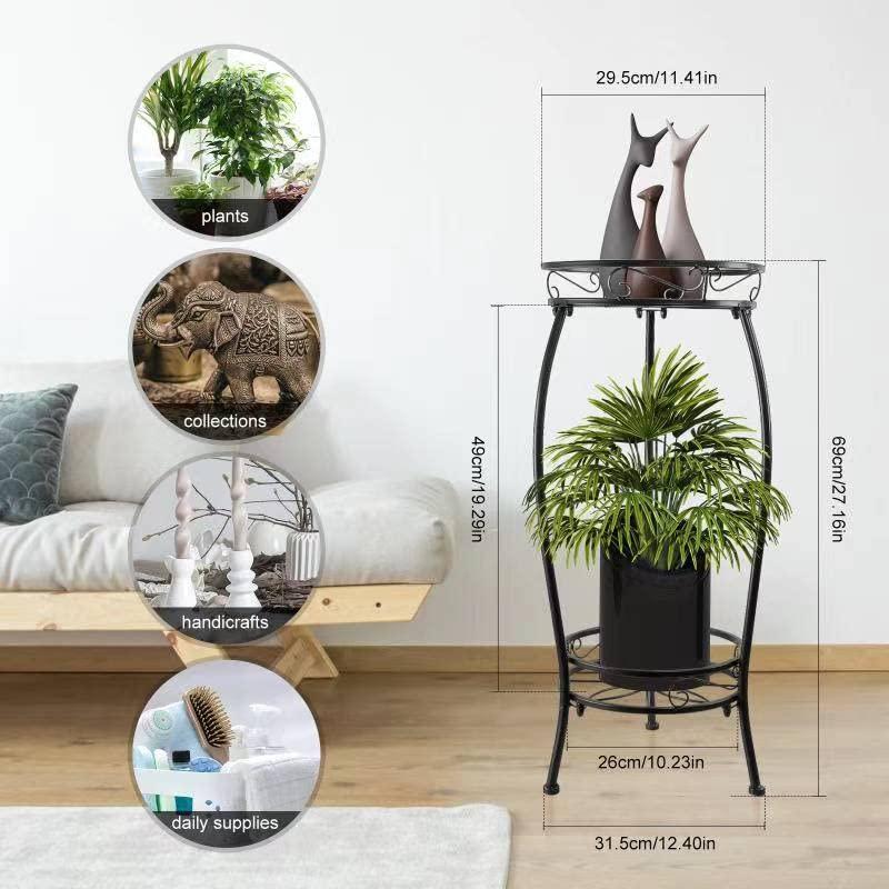 Plant Stands Indoor Outdoor, Metal Multiple Potted Plant Rack Holder, 2 Tier Tall Patio Flower Pot Stand for Corner, Anti-Rust 20.3" (Black)