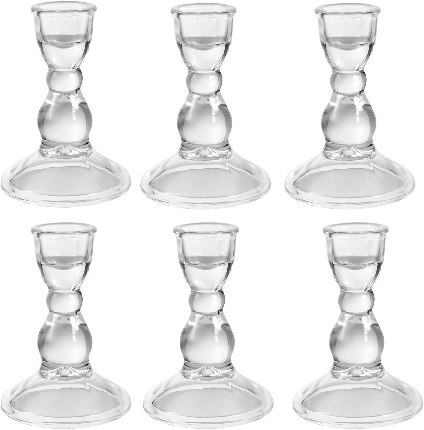 Clear Glass Taper Candle Holders Set of 6 for Tabletop