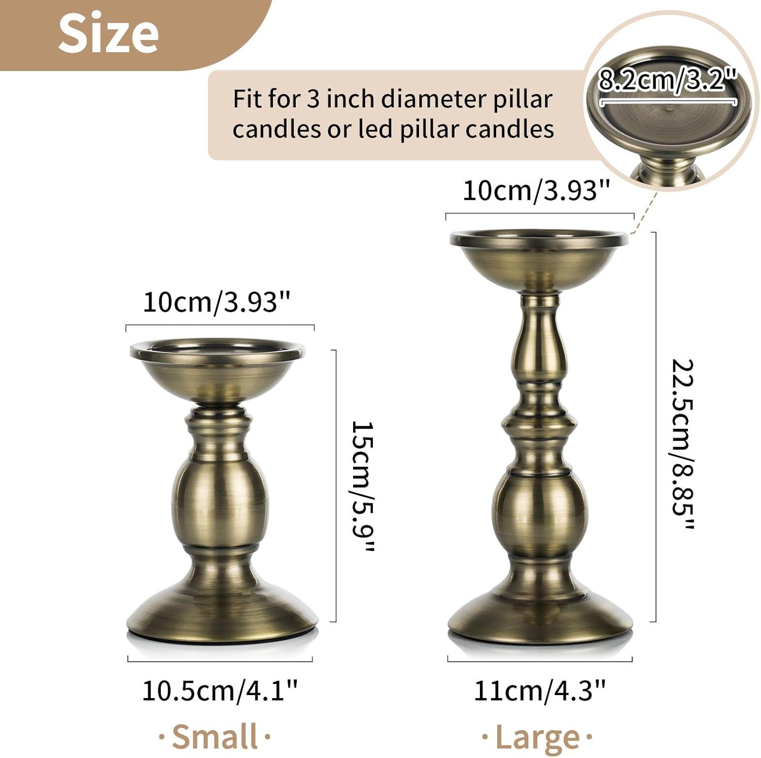2 Pcs Bronze Iron Pillar Candle Holders, Most Ideal for 3" Pillar Candle, Gifts for Wedding, Party, Home, Spa, Reiki, Votive Candle (2 x S)