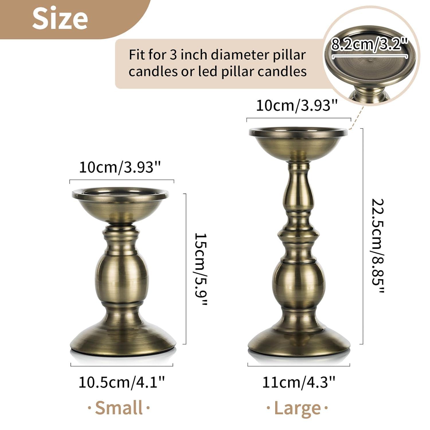 2 Pcs Bronze Iron Pillar Candle Holders, Most Ideal for 3" Pillar Candle, Gifts for Wedding, Party, Home, Spa, Reiki, Votive Candle (2 x S)