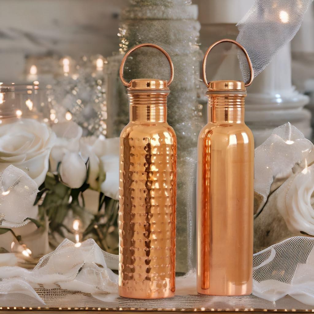 Hammered Design Pure Copper Water Bottle Seamless Leakproof Water Bottle For Home, Office, Hotel, Travelling and Gifting Drink More Water and Immediately Reap the Health - 33.81 Fl Oz