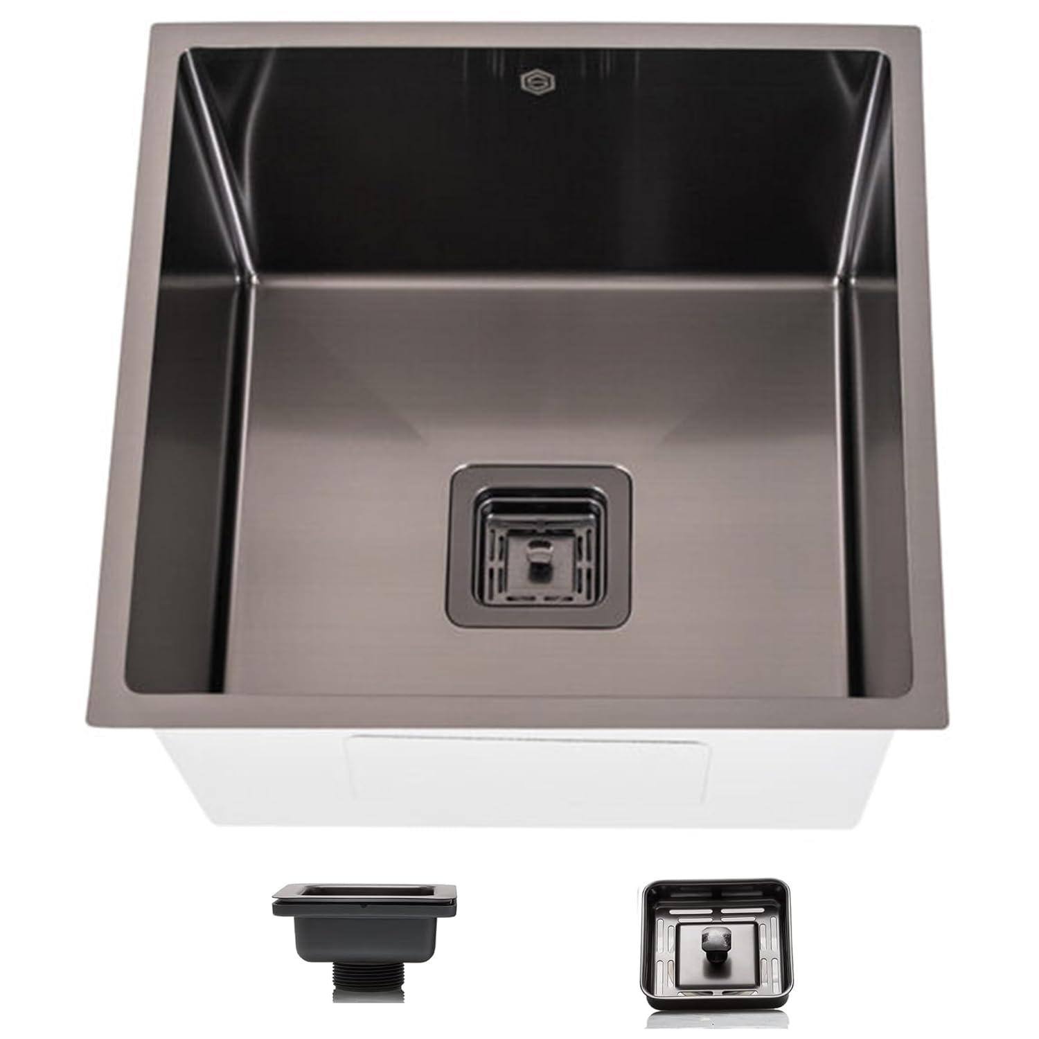 Strictly Sinks Undermount Copper Kitchen Sink – 18 Inch Single Bowl Bar Prep Sink 16 Gauge Stainless Steel