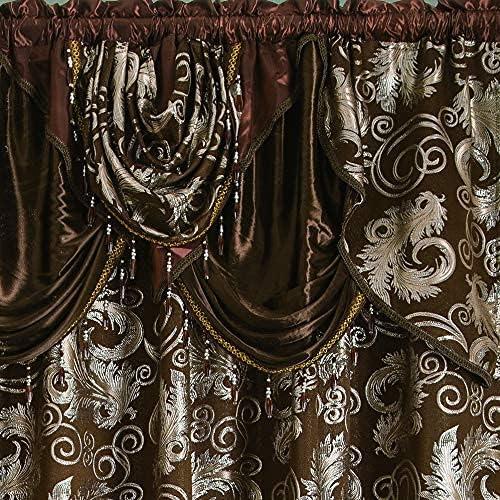 GLORY RUGS Jacquard Luxury Window 2 Panel Set Brown Curtain with Attached Valance and Backing Bedroom Living Room Dining 2 Curtains 55x84 inches Each Jana