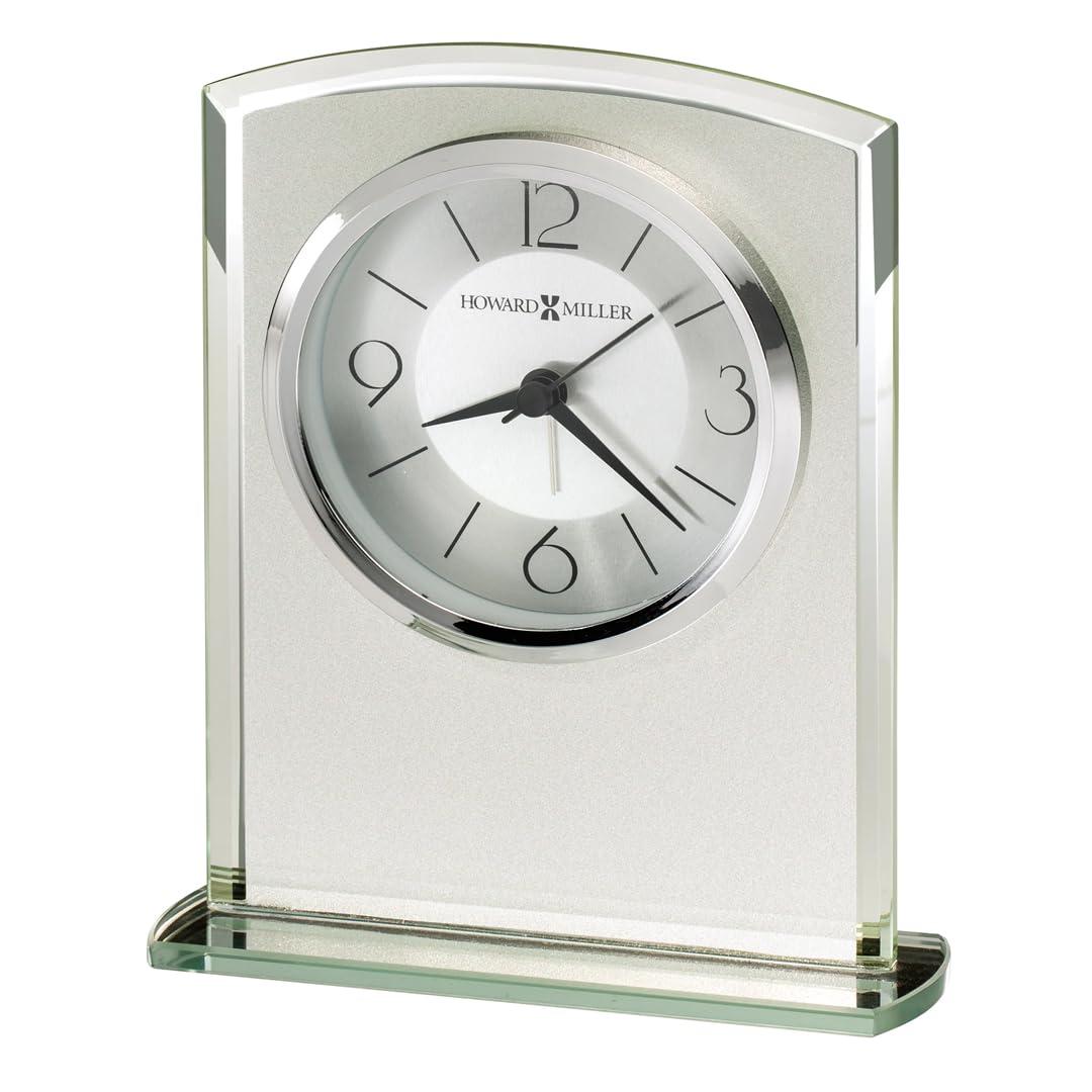 Glamour Modern & Contemporary Analog Silver Quartz Movement / Crystal Tabletop Clock with Alarm in Glass