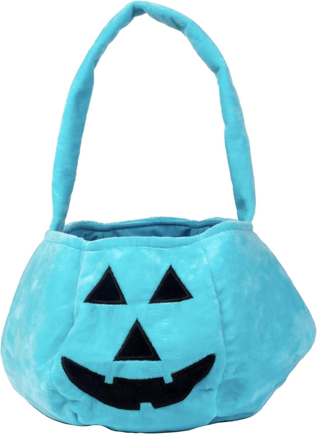 Halloween Trick or Treat Bucket - Teal Pumpkin Allergy Friendly Soft Treat Bag Tote - Reusable 8 x 8 Kids Light Blue Jack O Lantern Felt Fabric Pail for Treats, Costume, and Decorations