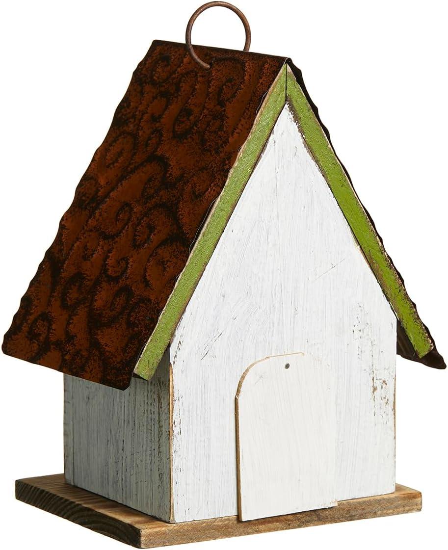 Green Hand Painted Wood Birdhouse with Distressed Details
