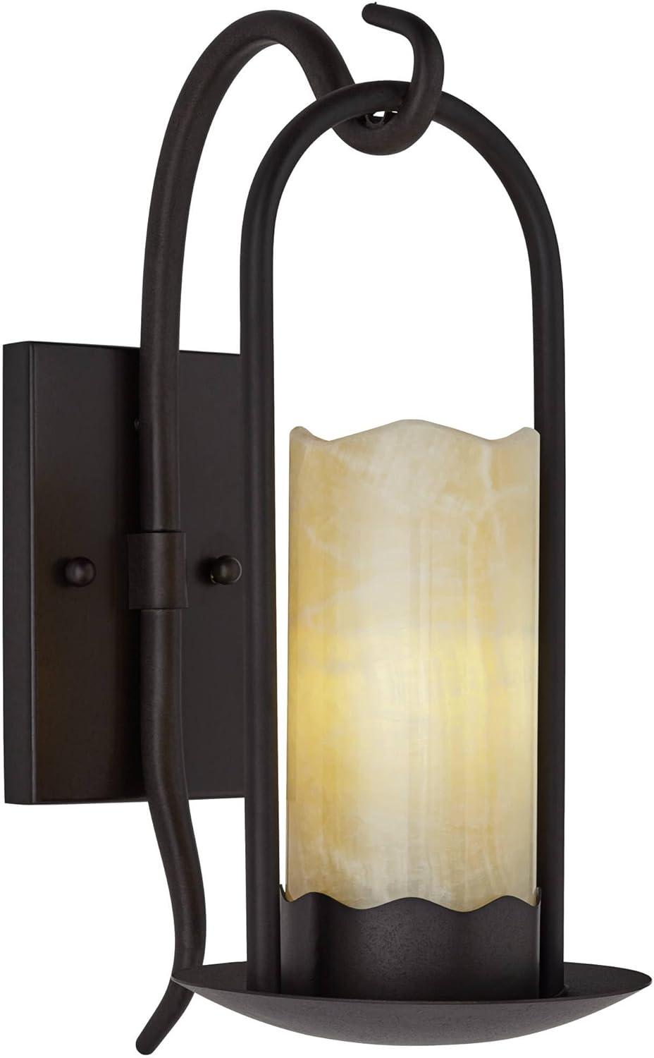 Franklin Iron Works Hanging Onyx Rustic Wall Light Sconce Espresso Bronze Hardwire 6 1/2" Fixture Faux Candle Glass Shade for Bedroom Bathroom Vanity