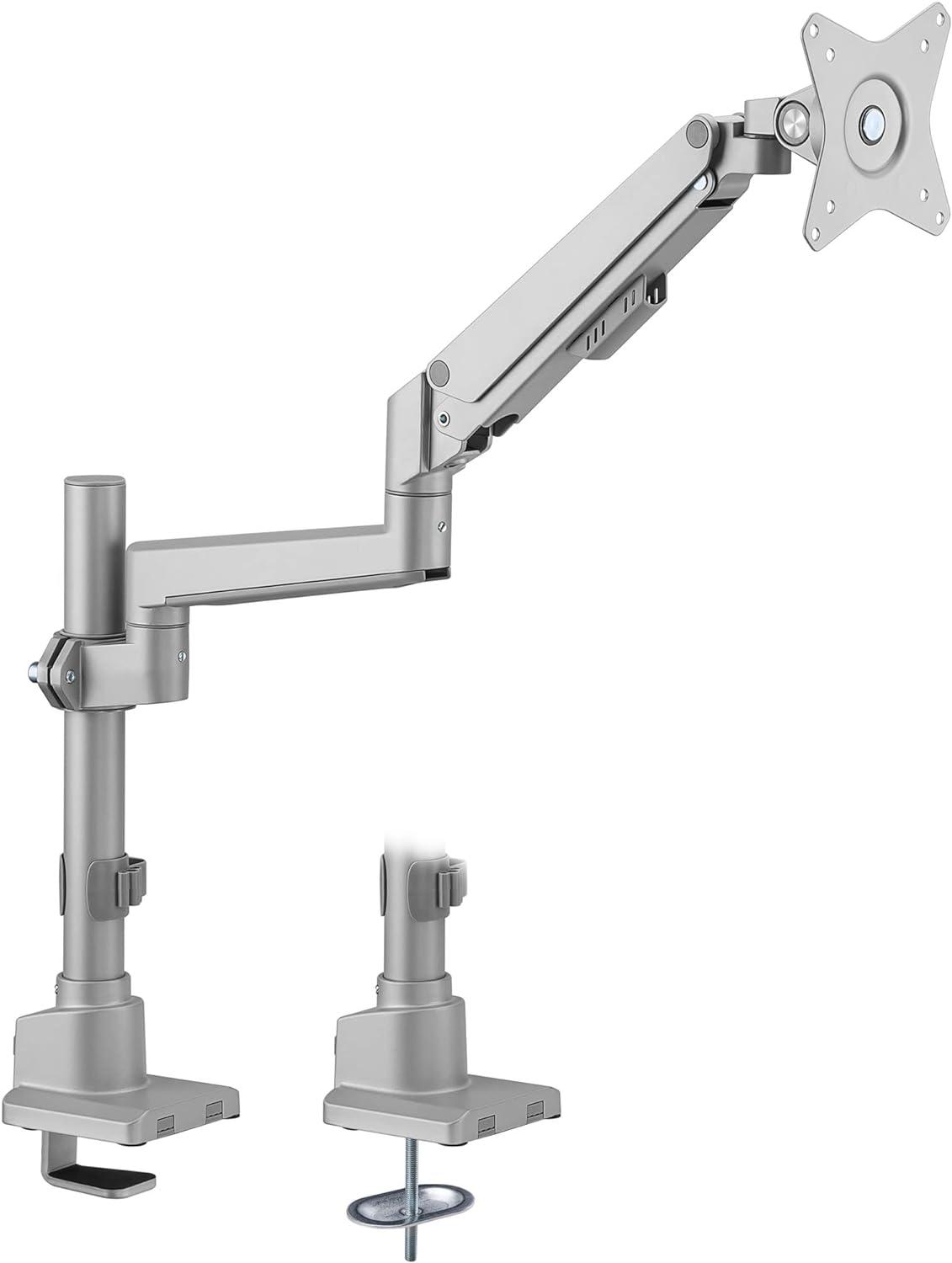 Silver Adjustable Gas Spring Single Monitor Desk Mount