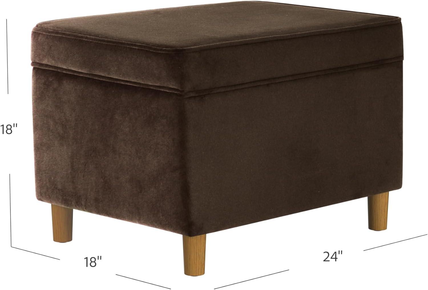 24" Dinah Storage Ottoman Chocolate Brown - HomePop: Velvet Upholstered, Honey Oak Wood Legs, Safety Hinges