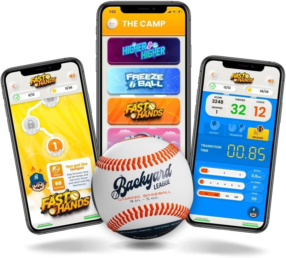 Playfinity Backyard League Gaming Baseball For Kids | Real Baseball with Sensors and App | Play, Train, Analyze and Connect with Others - White