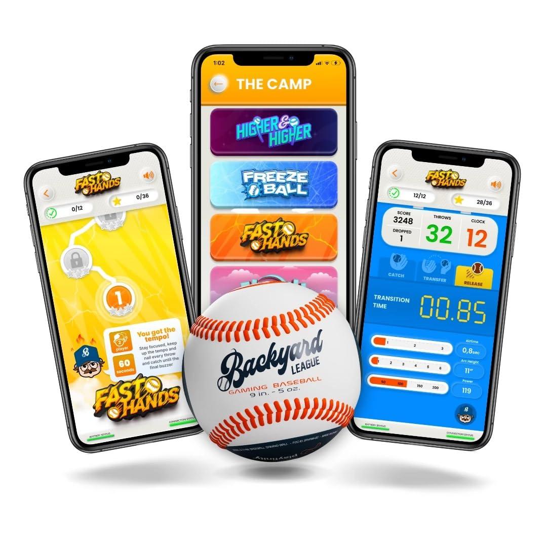 Playfinity Backyard League Gaming Baseball For Kids | Real Baseball with Sensors and App | Play, Train, Analyze and Connect with Others - White