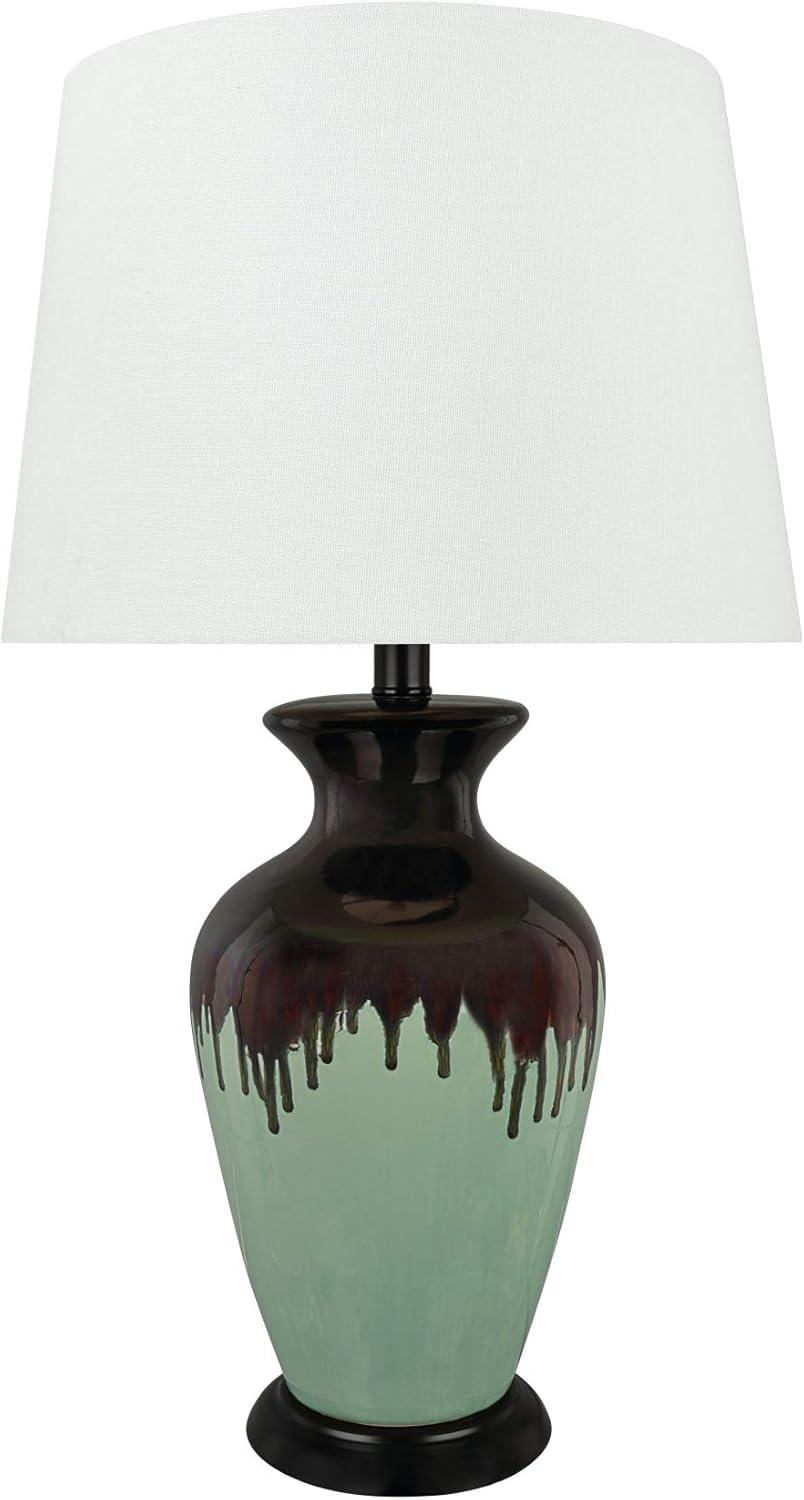 Aspen Creative 40221-11, 26-1/2" High Transitional Glazed Ceramic Table Lamp, Dark Brown and Light Green with Hardback Empire Lamp Shade, 14" Wide