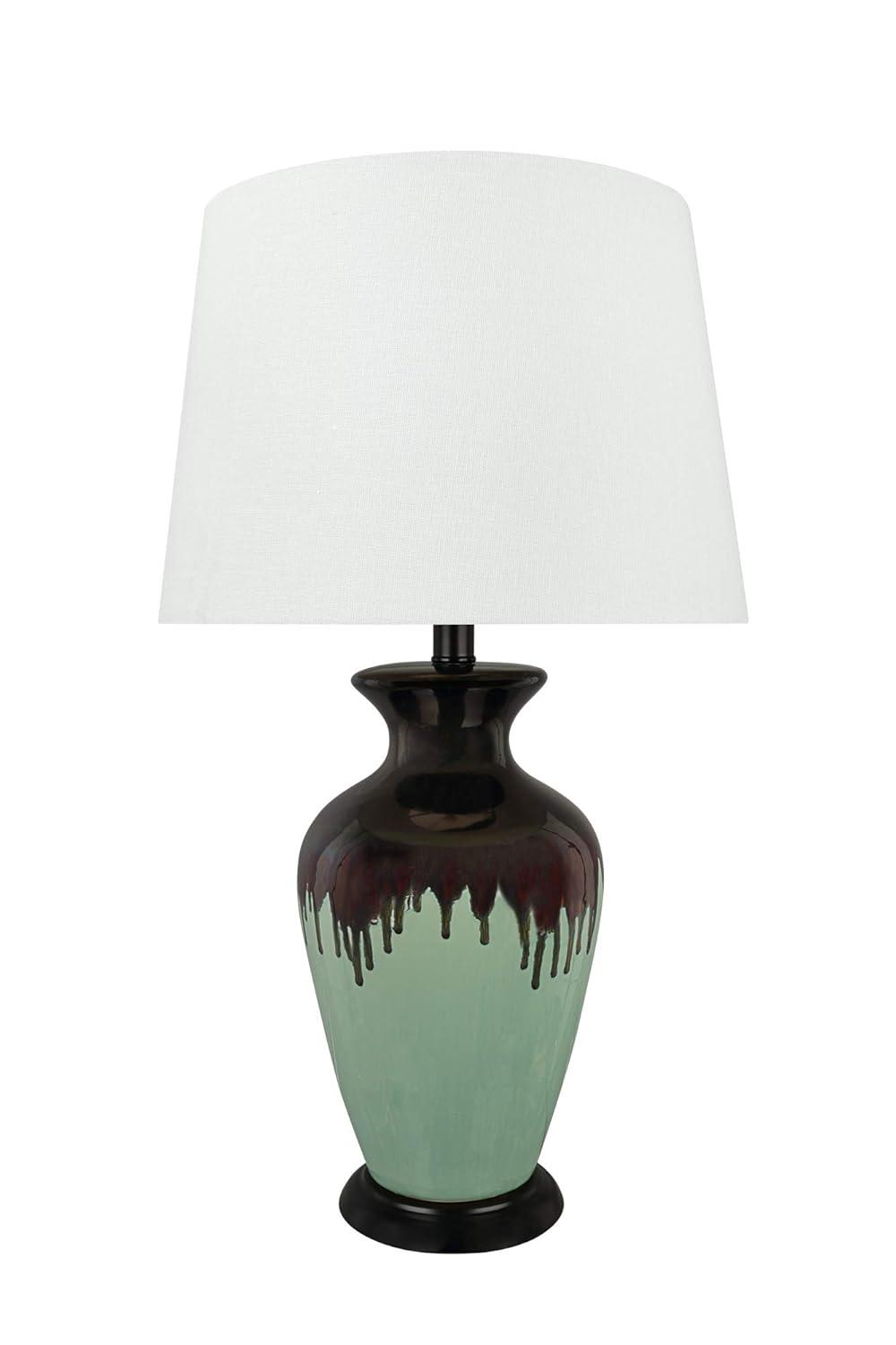 Aspen Creative 40221-11, 26-1/2" High Transitional Glazed Ceramic Table Lamp, Dark Brown and Light Green with Hardback Empire Lamp Shade, 14" Wide