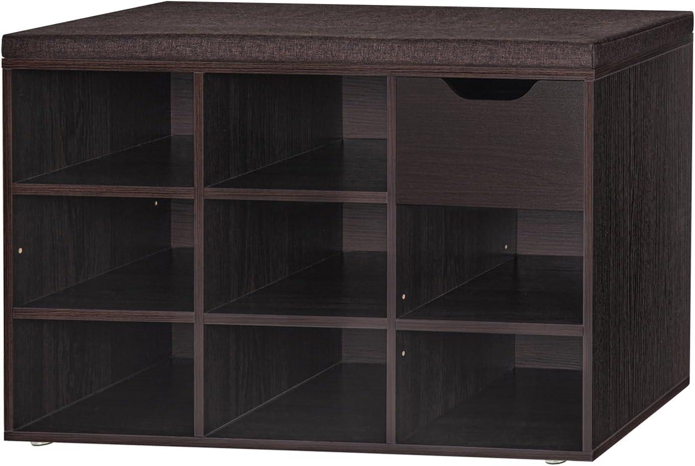 Shoe Rack Bench with Cushion 15-Cube Storage Bench Storage Cabinet for Entryway Espresso