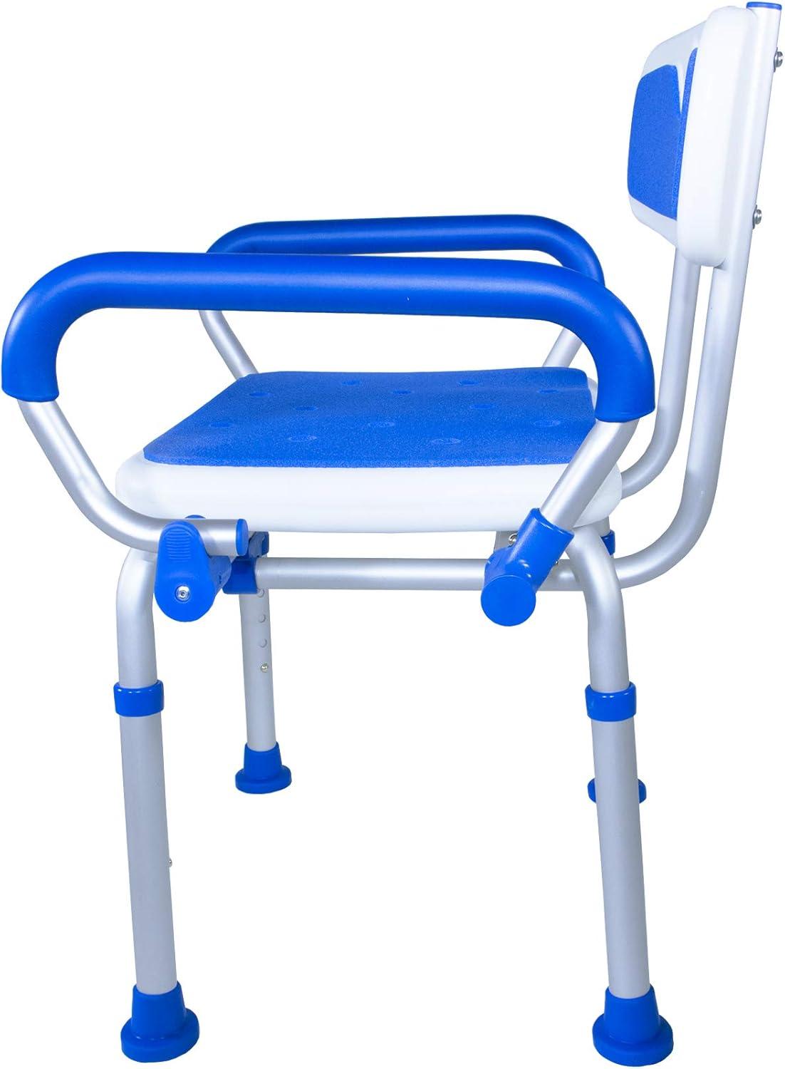 PCP Shower Safety Chair, Bath Bench With Backrest, Swing Arms, Adjustable Height, Medical Senior Support