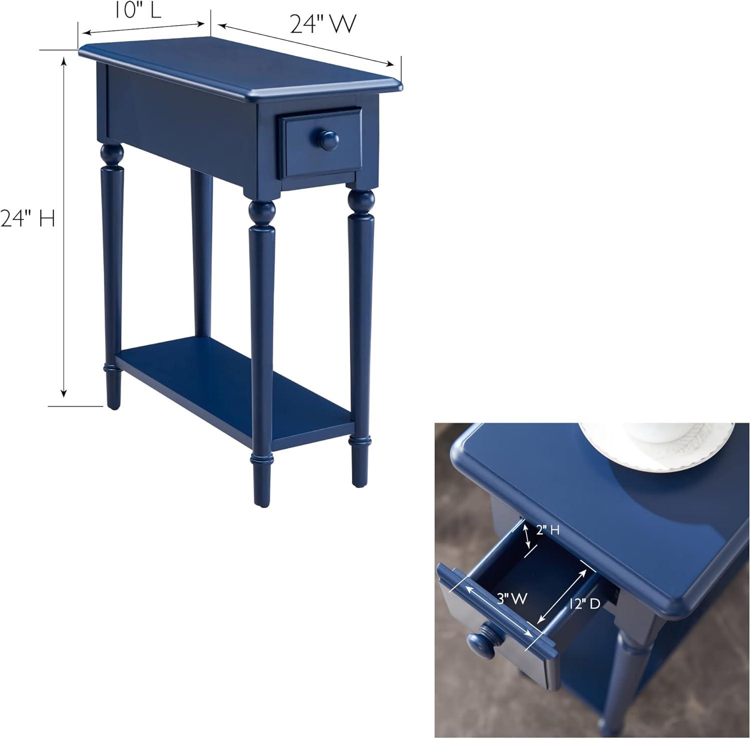 Leick Home 1-Drawer Solid Wood Coastal 10 in. Narrow End Table with Shelf, Navy Blue