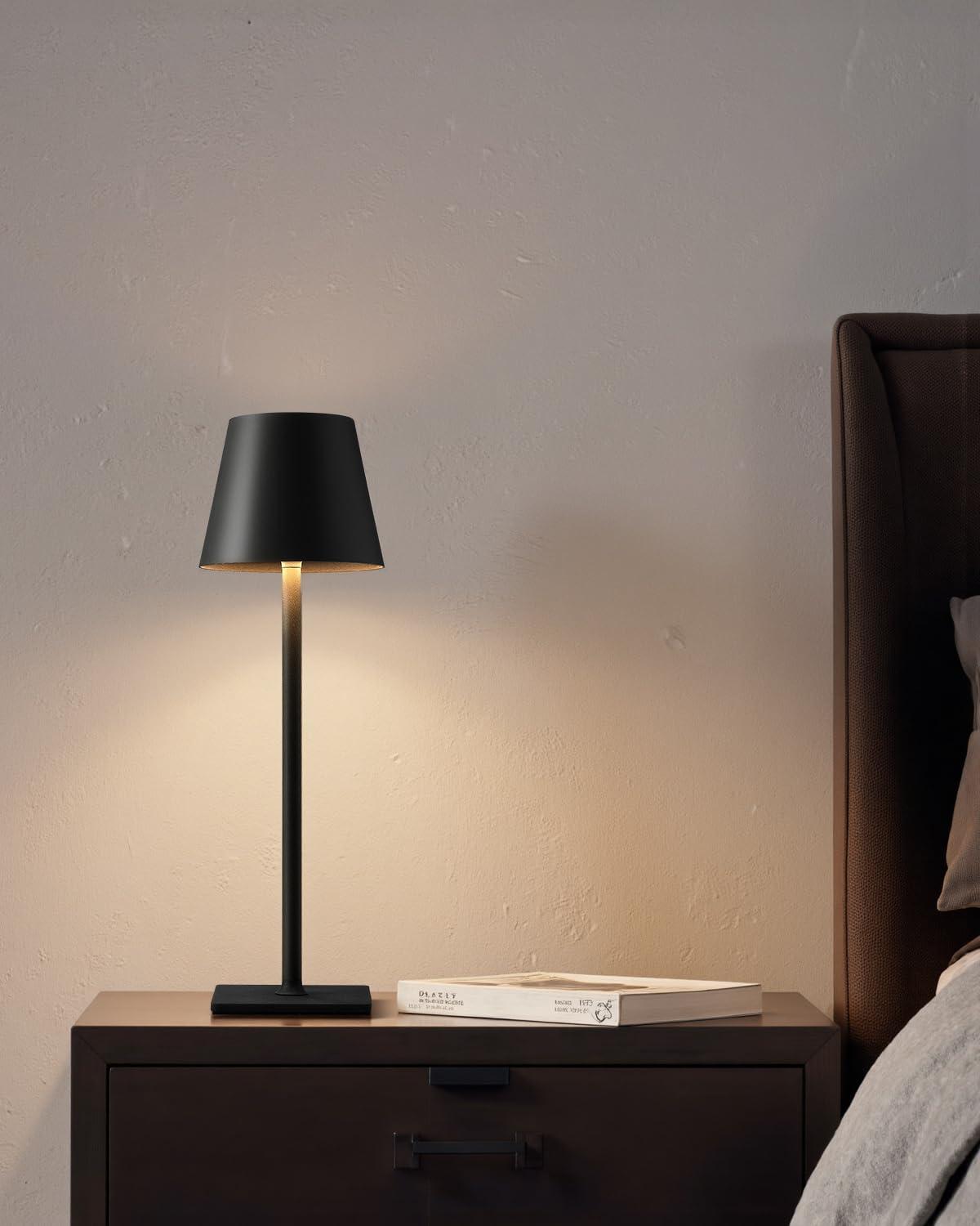 KDG 2 Pack Cordless Table Lamp,Portable LED Desk Lamp, 5000mAh Battery Operated, 3 Color Stepless Dimming Up, for Restaurant/Bedroom/Bars/Outdoor Party/Camping/Coffee Shop Night Light(Black)