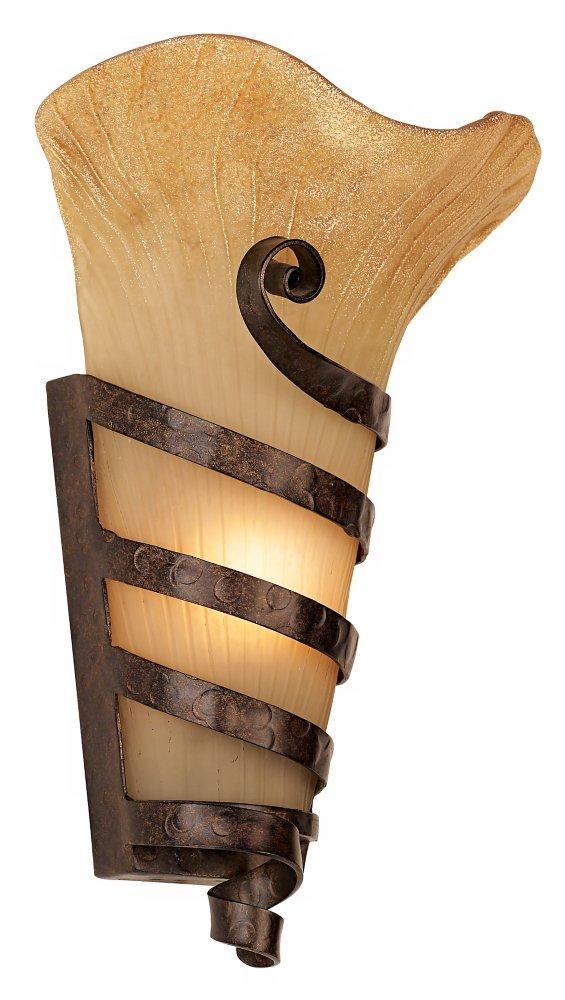 Franklin Iron Works Solara Rustic Wall Light Sconce Rust Iron Scroll Hardwire 10" Fixture Scavo Glass for Bedroom Bathroom Vanity Reading Living Room