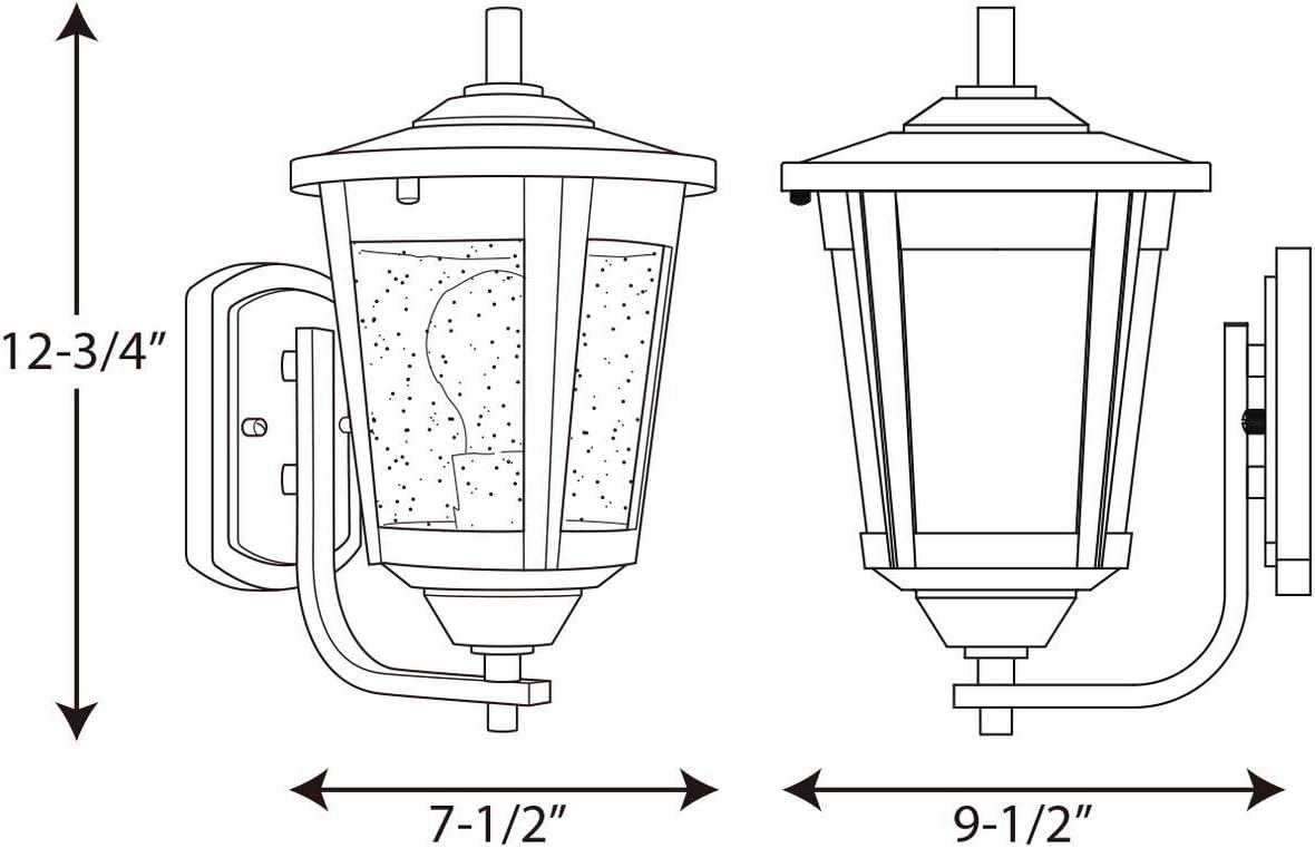 Progress Lighting, East Haven, 1-Light, Outdoor Wall Lantern, Black, Seeded Glass Shade