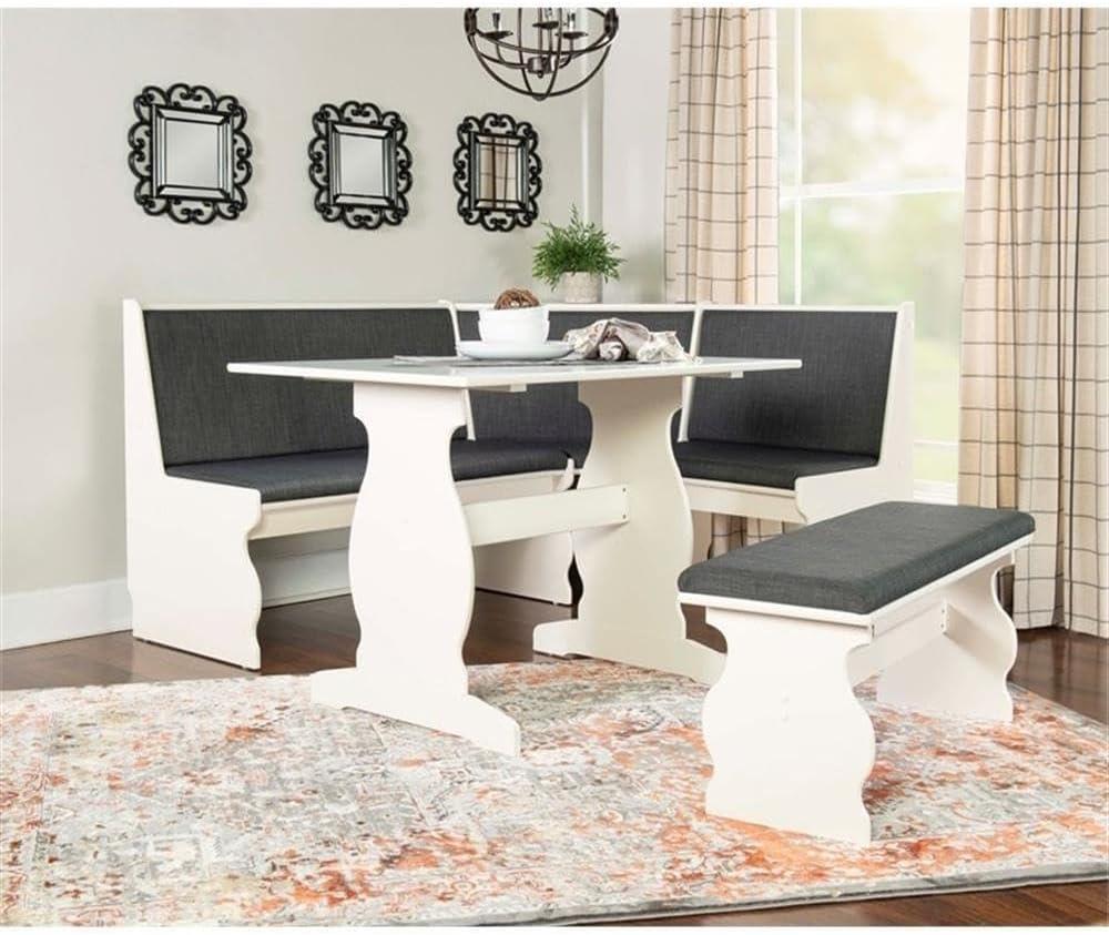 Riverbay Patio Conversation Indoor 3 Piece Kitchen Corner Nook Table Booth Bench Breakfast Dining Set in Charcoal