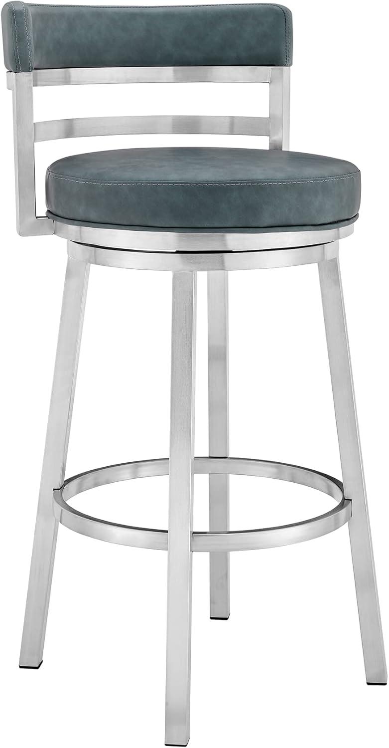 Madrid 26" Blue Faux Leather Swivel Bar Stool with Stainless Steel Frame