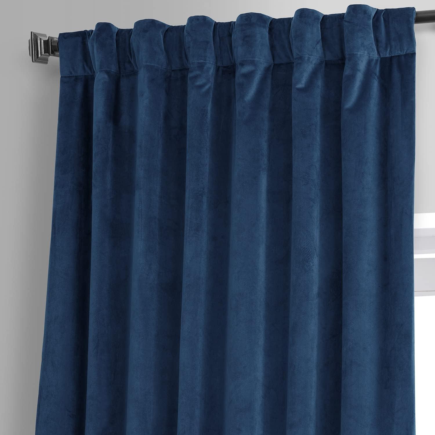 HPD Half Price Drapes Signature Dreamland Blue Plush Velvet Hotel Blackout Curtains(1 Panel),50W X 108L