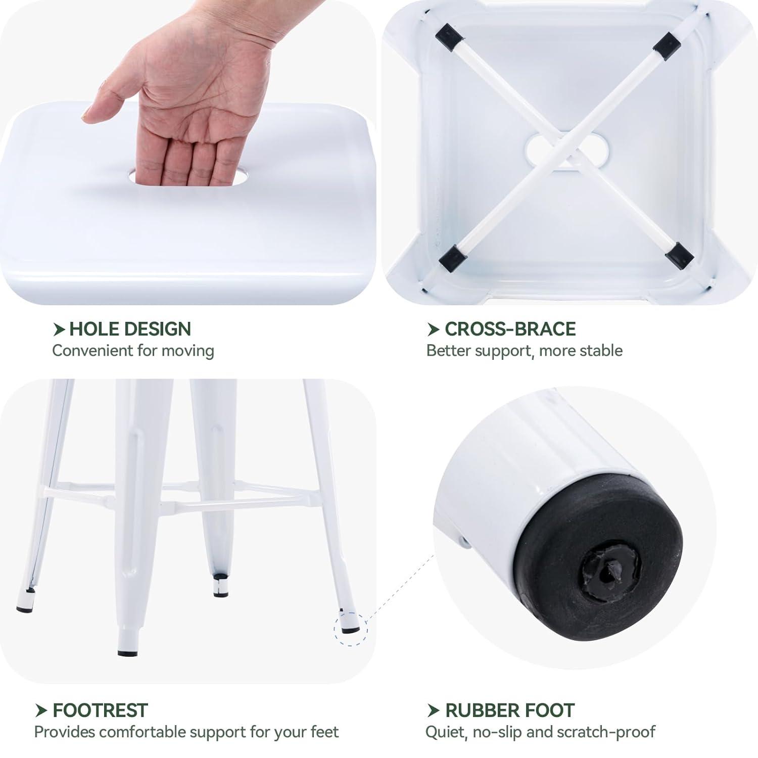 BestMassage Set of 4 Stackable Metal Bar Stools 24 Inch Counter Barstool Height Backless, White