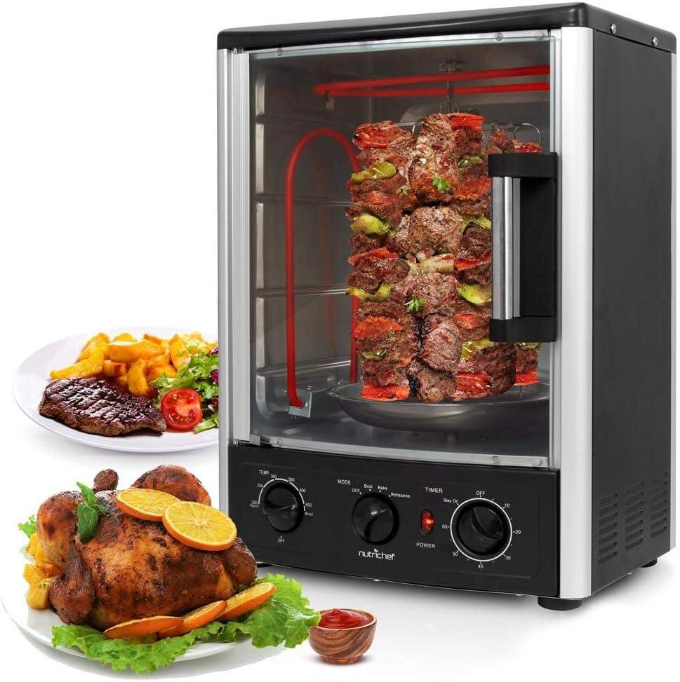 Nutrichef Stainless Steel Vertical Countertop Rotisserie Oven with Adjustable Settings