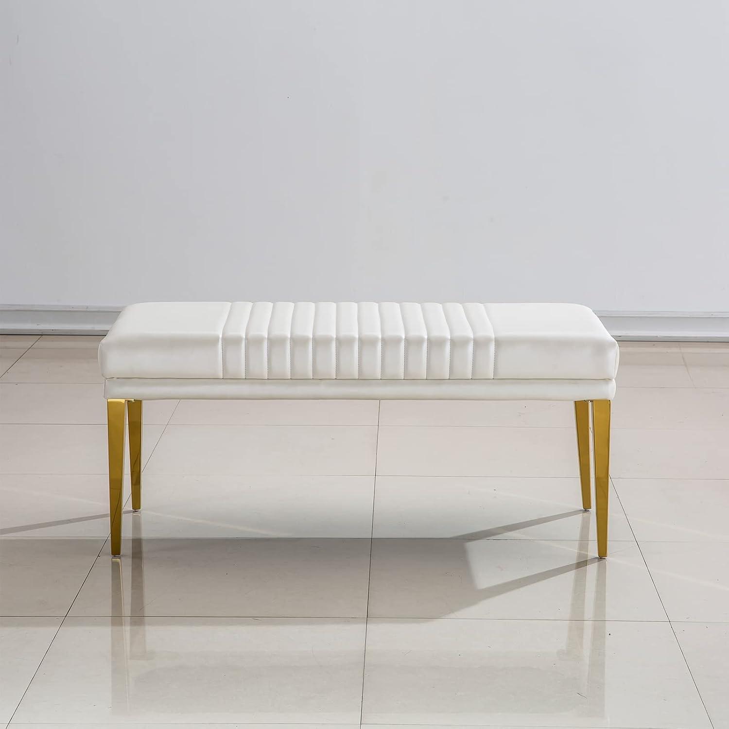 White PU Leather Upholstered Bench with Gold Stainless Steel Legs